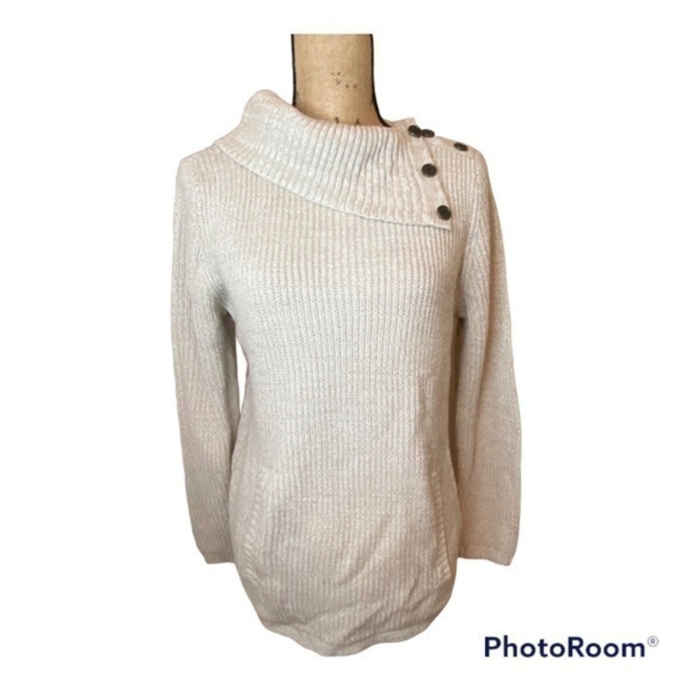 Style & Co Women's Envelope Neck Scalloped Edge Sweater Beige Size Petite Small